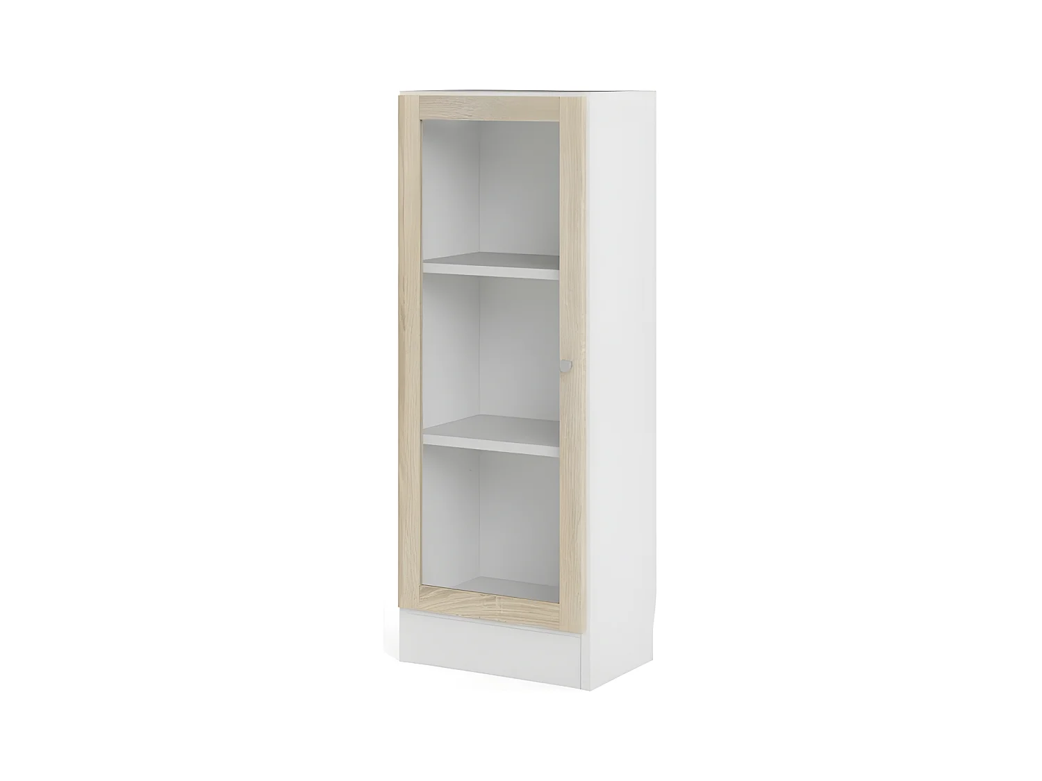 Base Étagère, 1 porte vitrée cadre, blanc, imitation chêne structuré.