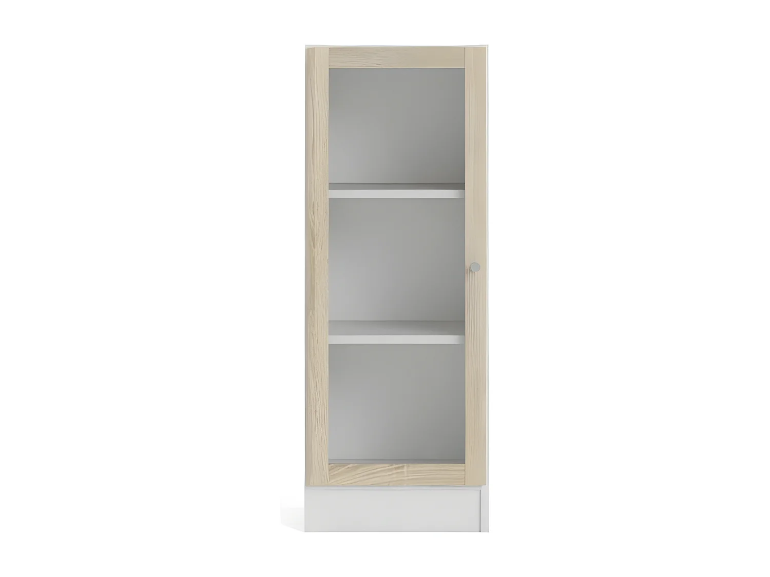 Librería base 1 puerta cristal color blanco, estructura decoración roble.