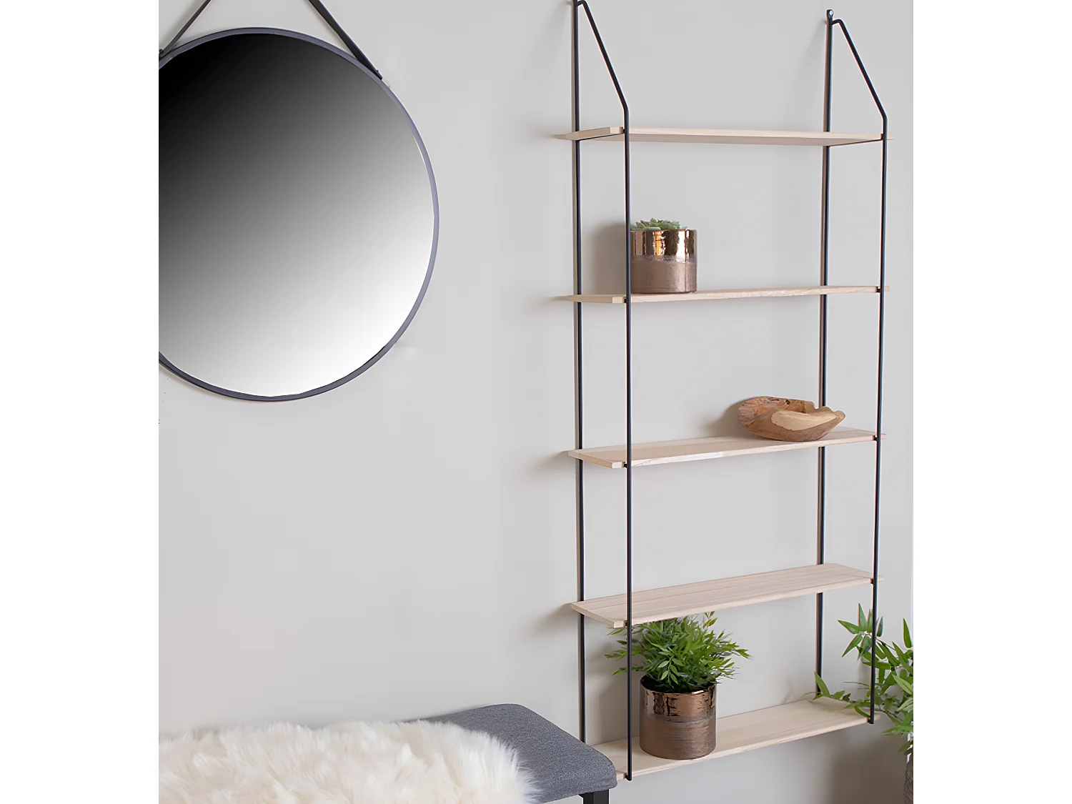 Uta Étagère à 5 espaces de rangement, teinte naturelle, noir.