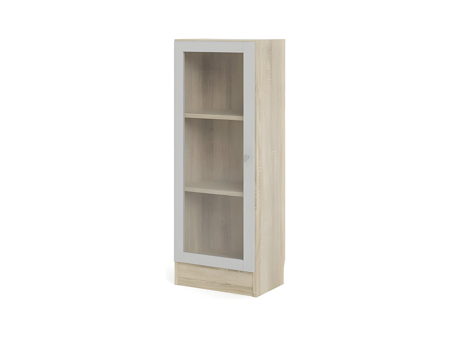 Base Étagère, 1 porte vitrée cadre imitation chêne structuré, blanc.