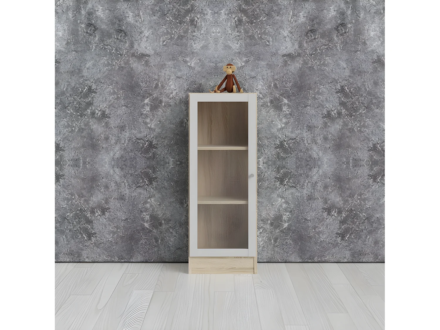 Base wandkast 1 glazen deur eiken structuur, wit.