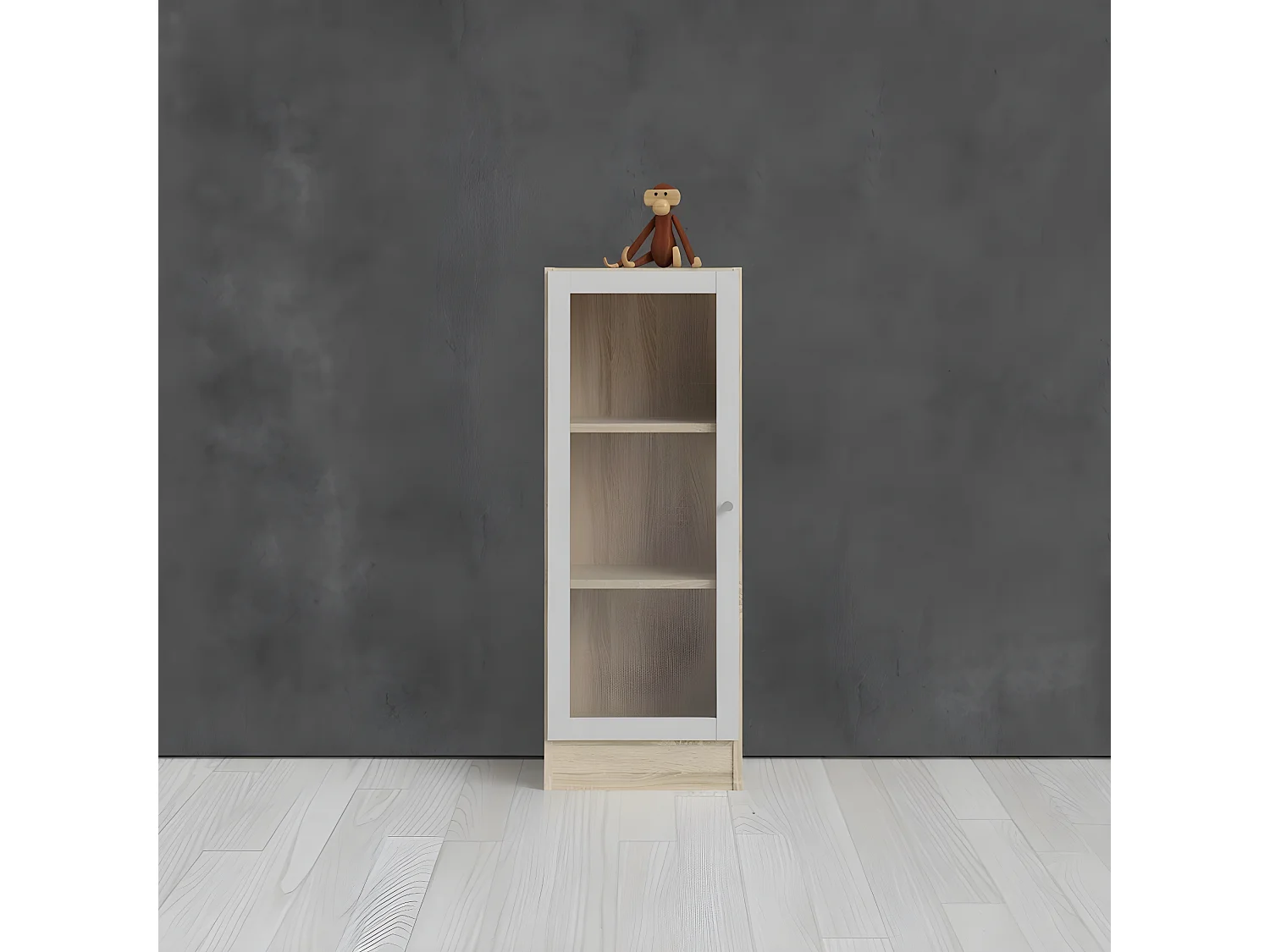 Base wandkast 1 glazen deur eiken structuur, wit.