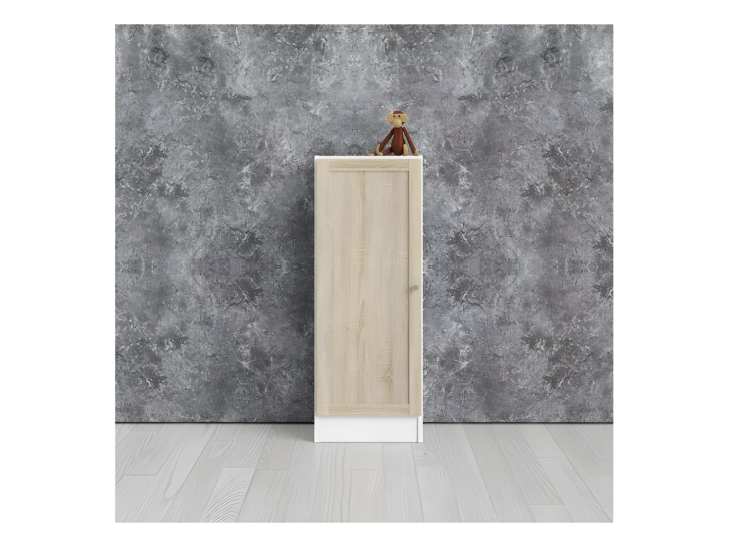 Base Regal 1 Tür weiss, Eiche Struktur Dekor.