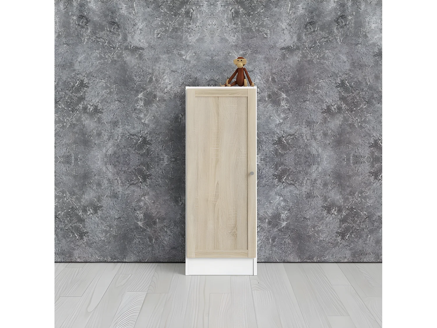 Librería base 1 puerta color blanco, estructura decoración roble.