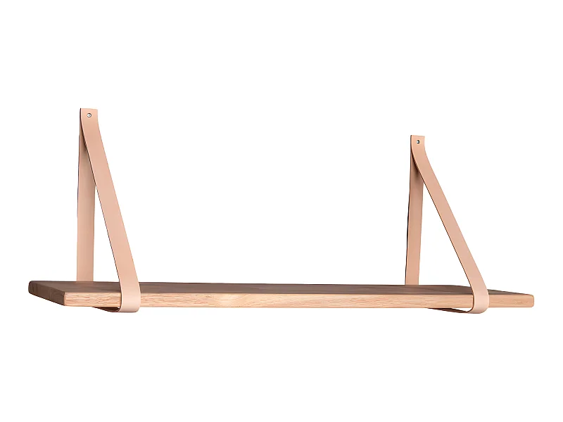 Estantería de pared Foyle 120x20 cm aceite natural, correas de piel marrón.