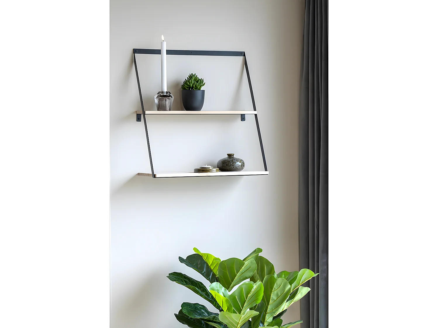 Scaffale a parete in acciaio e pino 50 x 21 x 52 cm