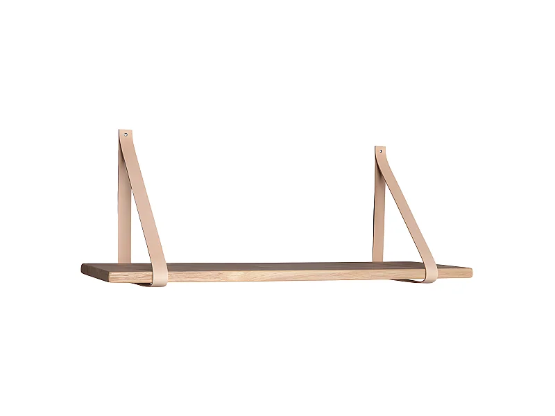 Estantería de pared Foyle 80x20 cm aceite natural, correas de piel marrón.