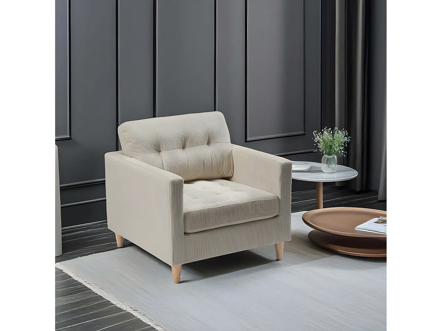 Marino fauteuil velours côtelé sable.