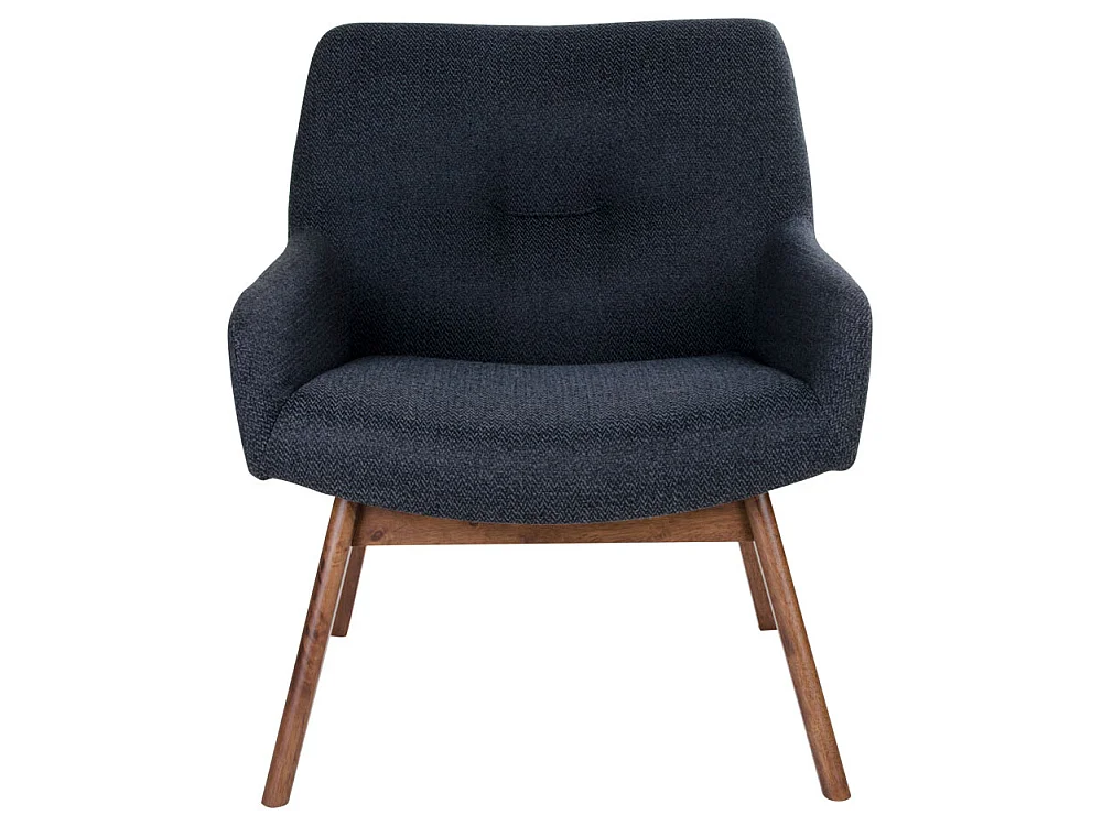 Lone Sessel in dunkelgrau mit Walnuss Beinen.