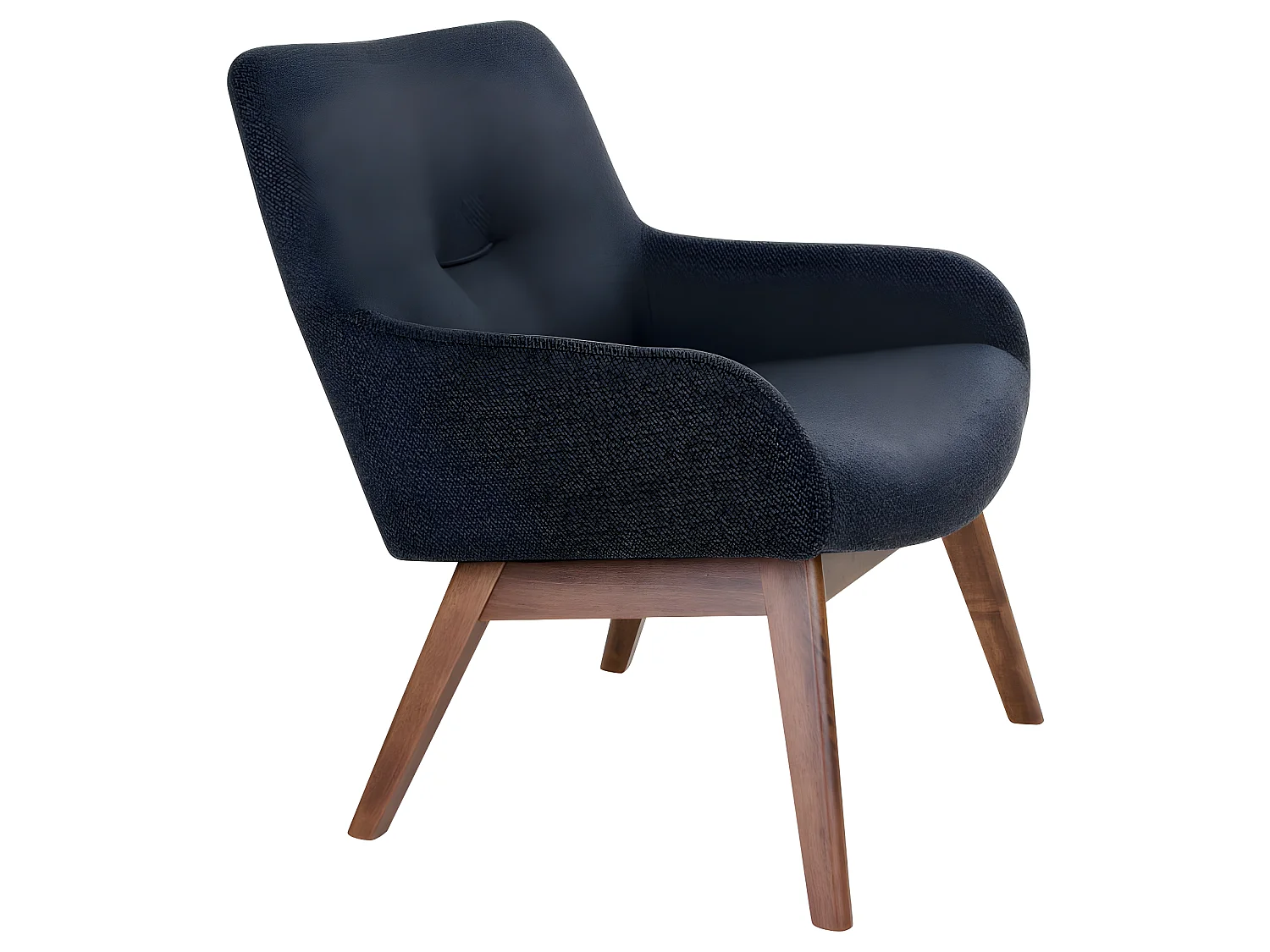 Lone Sessel in dunkelgrau mit Walnuss Beinen.