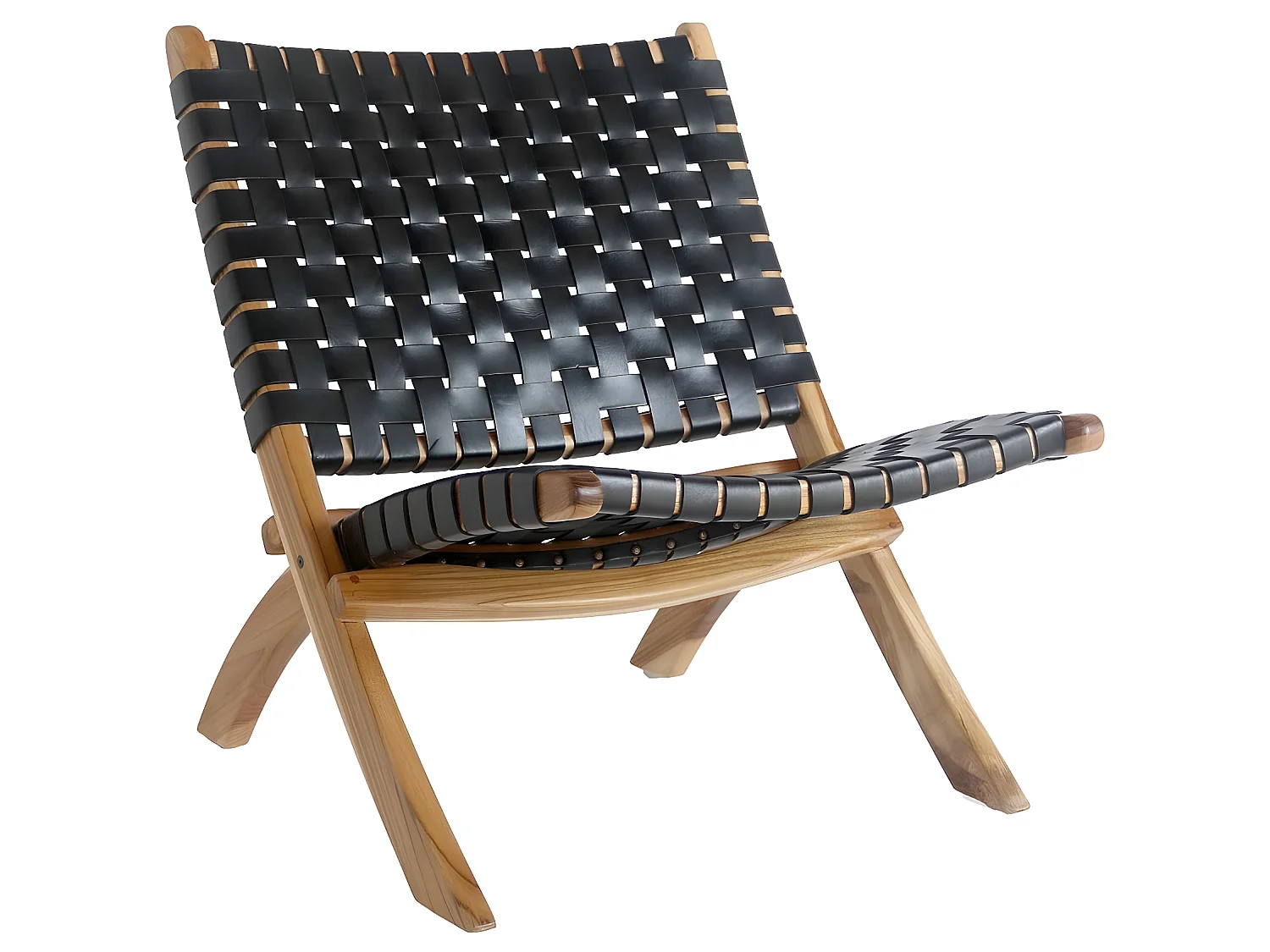 Silla de teca y cuero negro PERUGIA