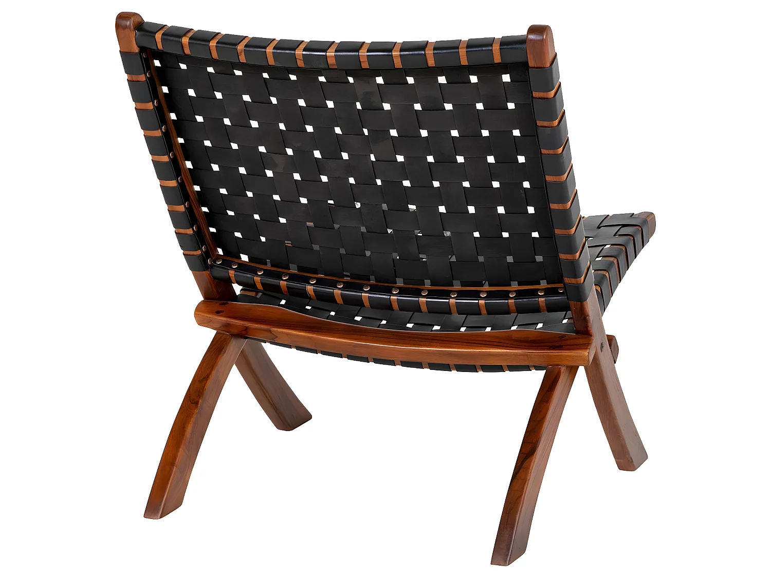 Silla de teca y cuero negro PERUGIA