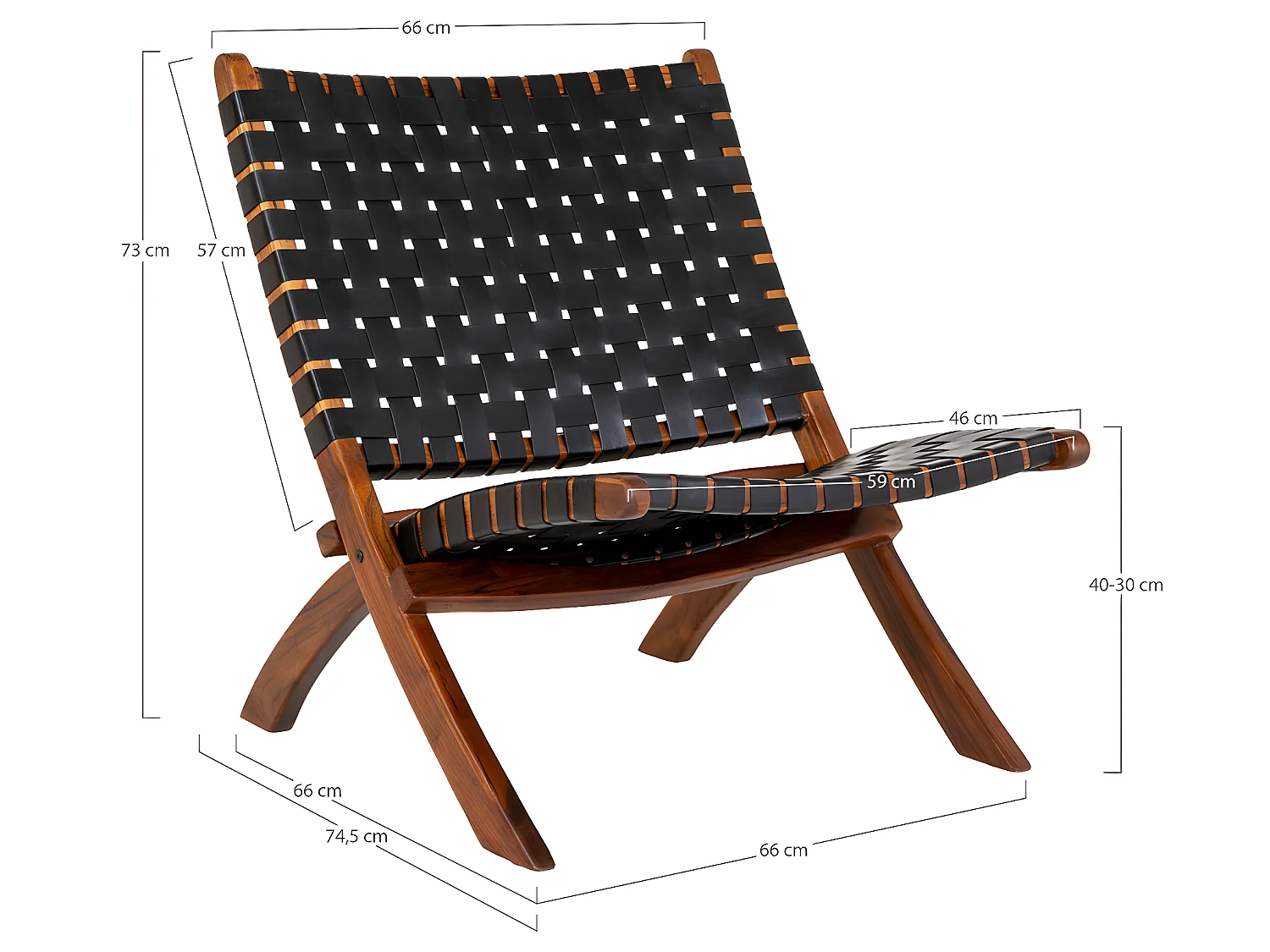 Silla de teca y cuero negro PERUGIA