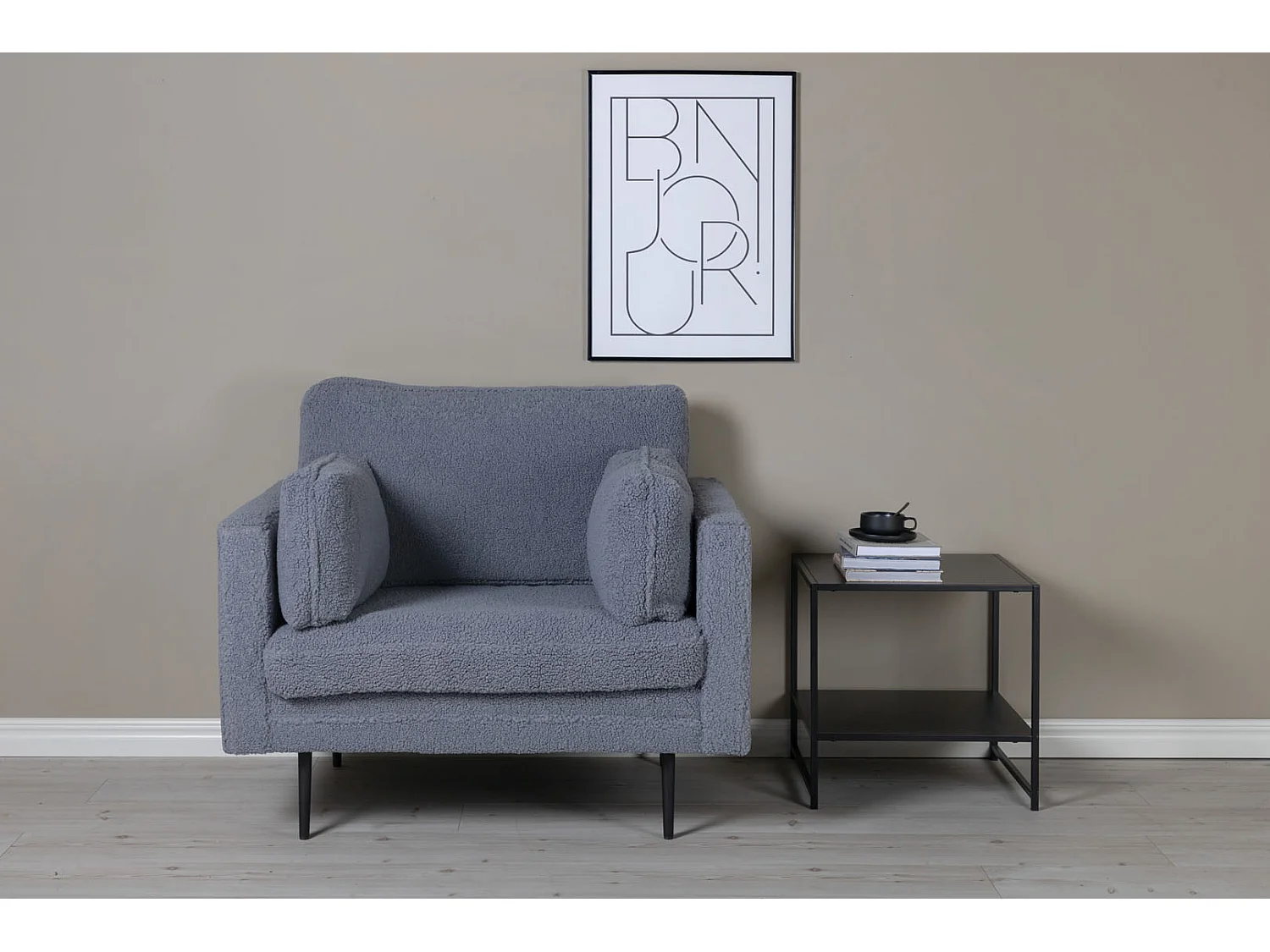 Boom fauteuil teddy stof donkergrijs.