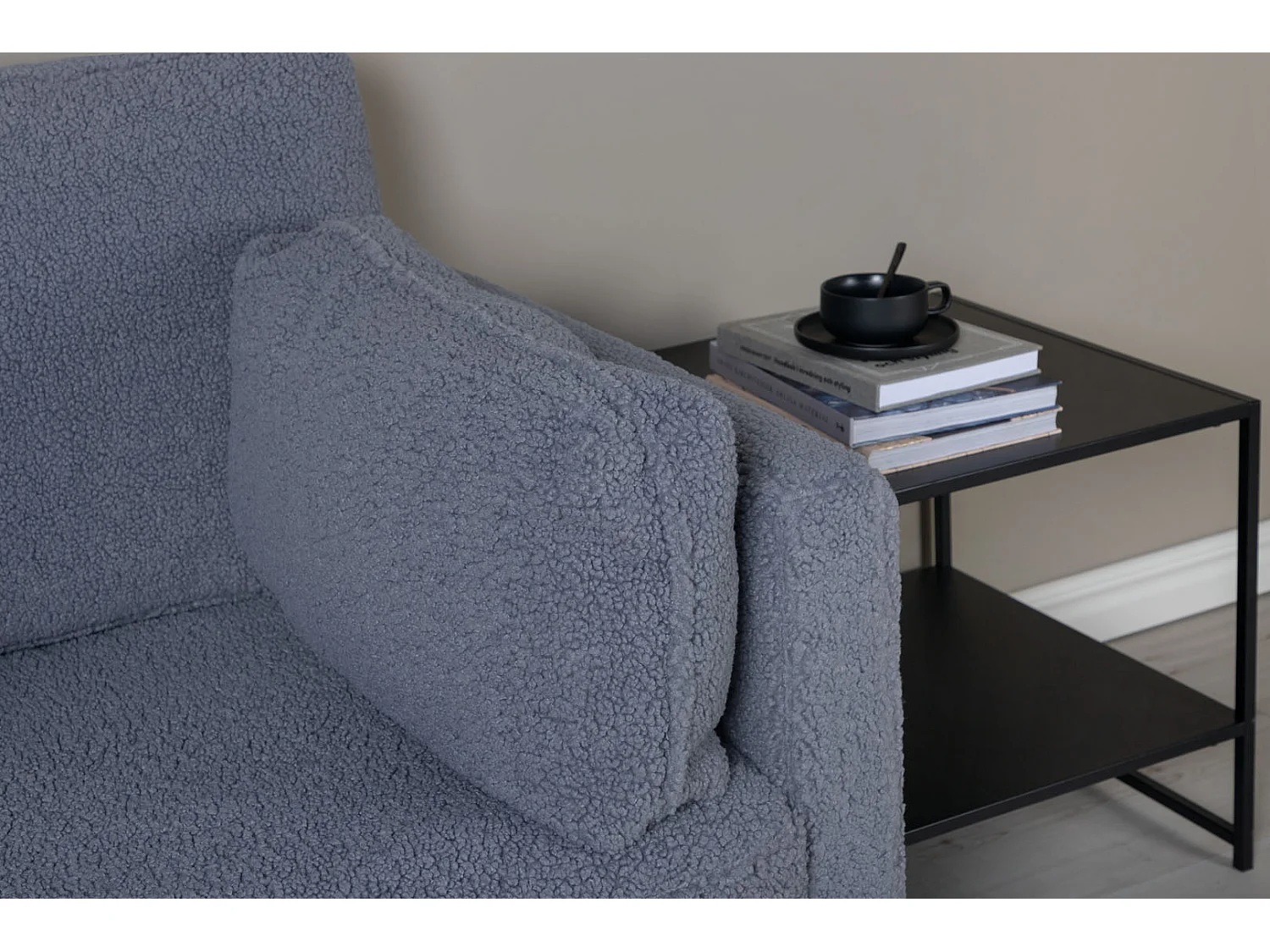 Boom fauteuil teddy stof donkergrijs.