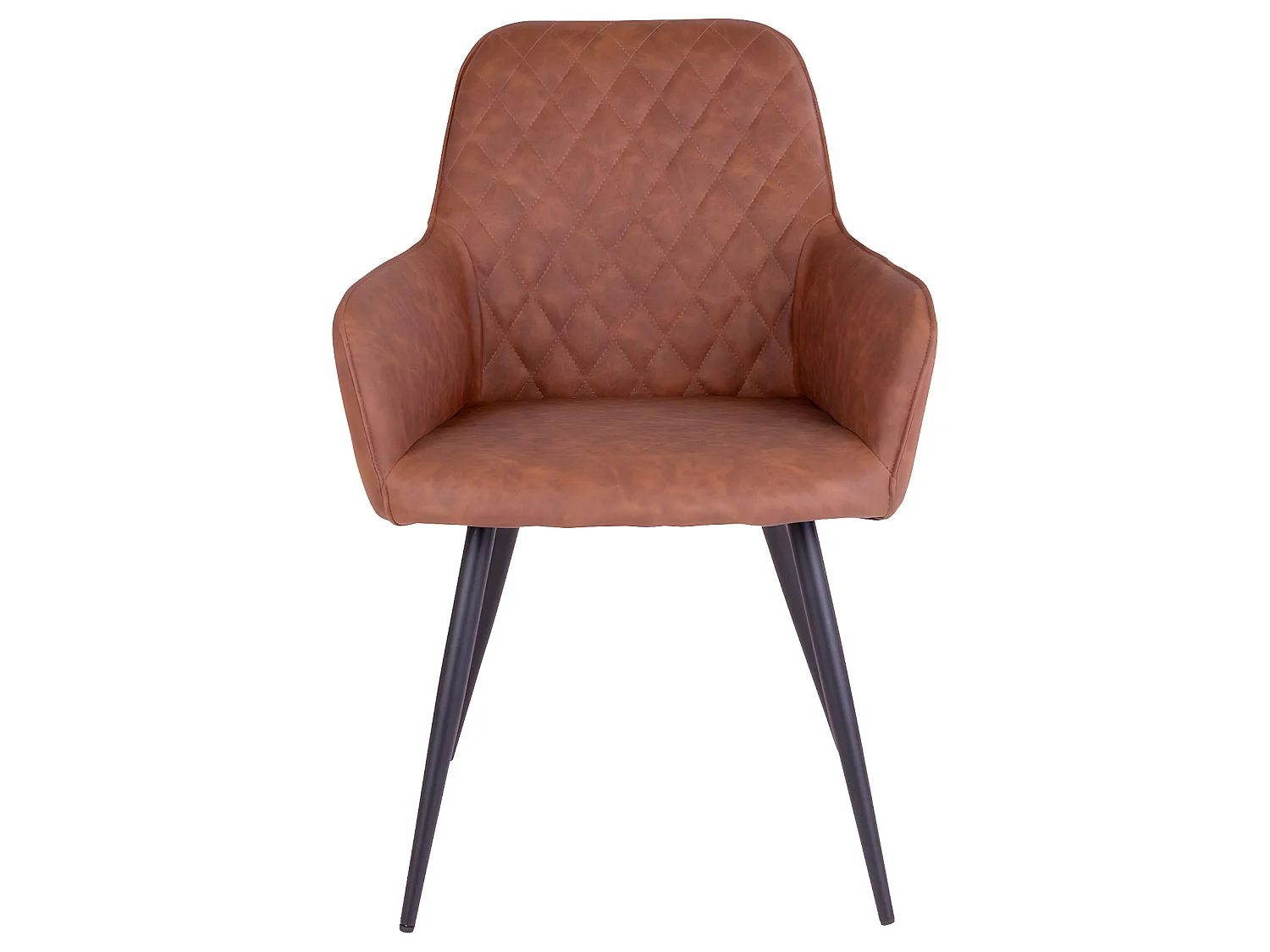 Hasse Chaise de salle à manger en similicuir brun vintage avec pieds en métal laqué, noir.