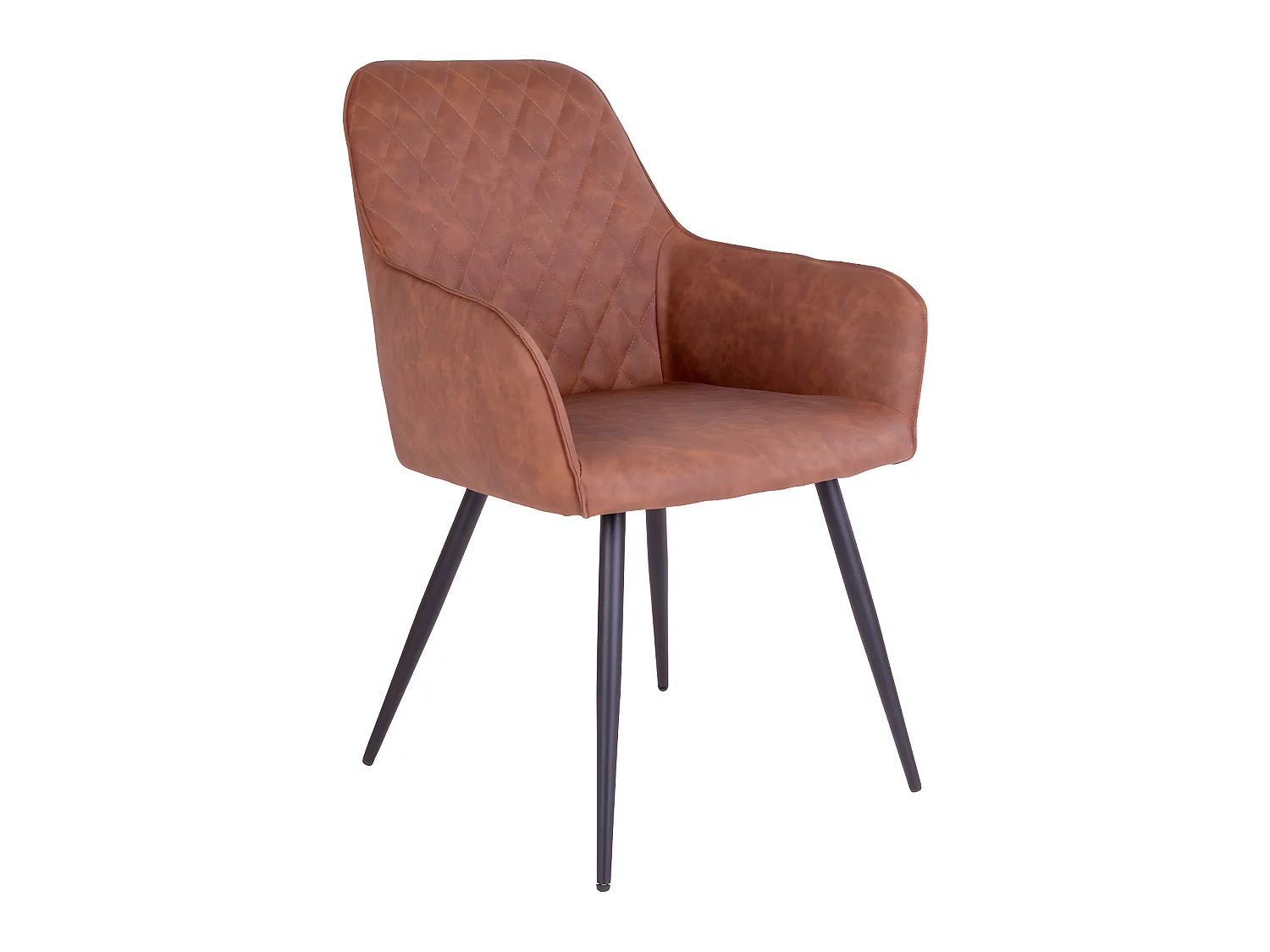 Sedia da pranzo Hasse in similpelle PU marrone vintage con gambe in metallo laccato nero.