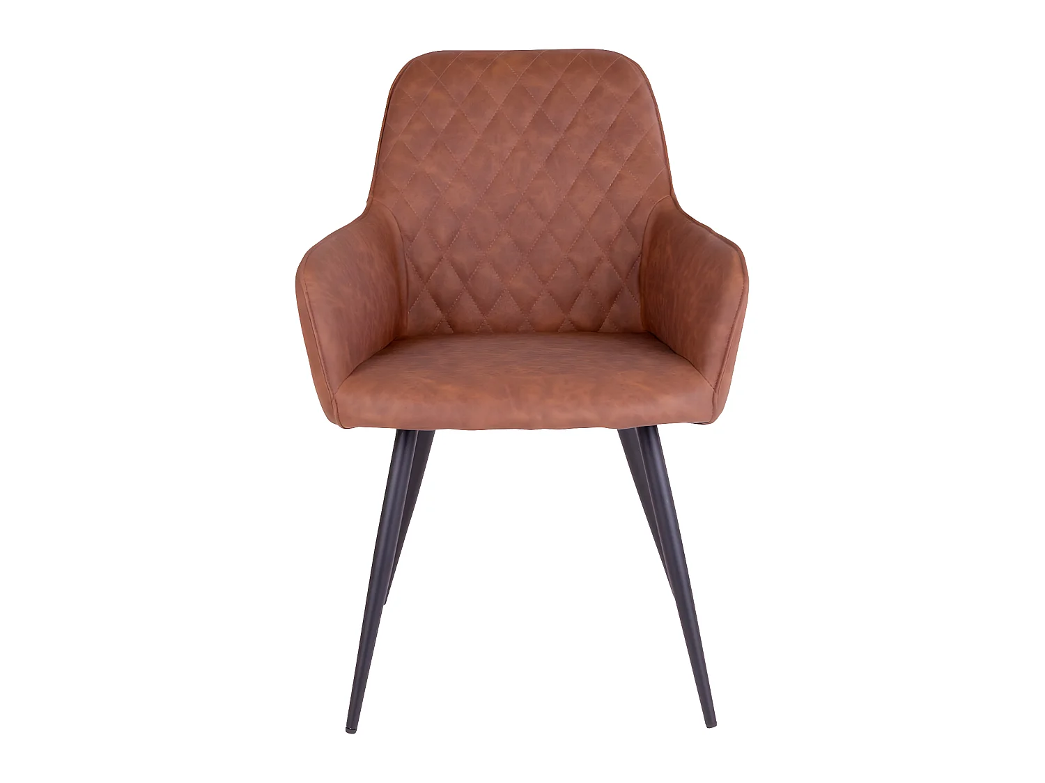 Hasse Chaise de salle à manger en similicuir brun vintage avec pieds en métal laqué, noir.