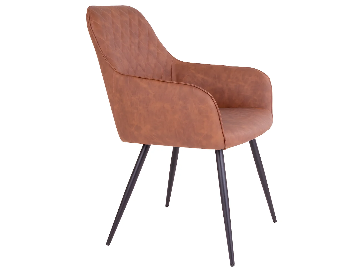 Hasse Chaise de salle à manger en similicuir brun vintage avec pieds en métal laqué, noir.