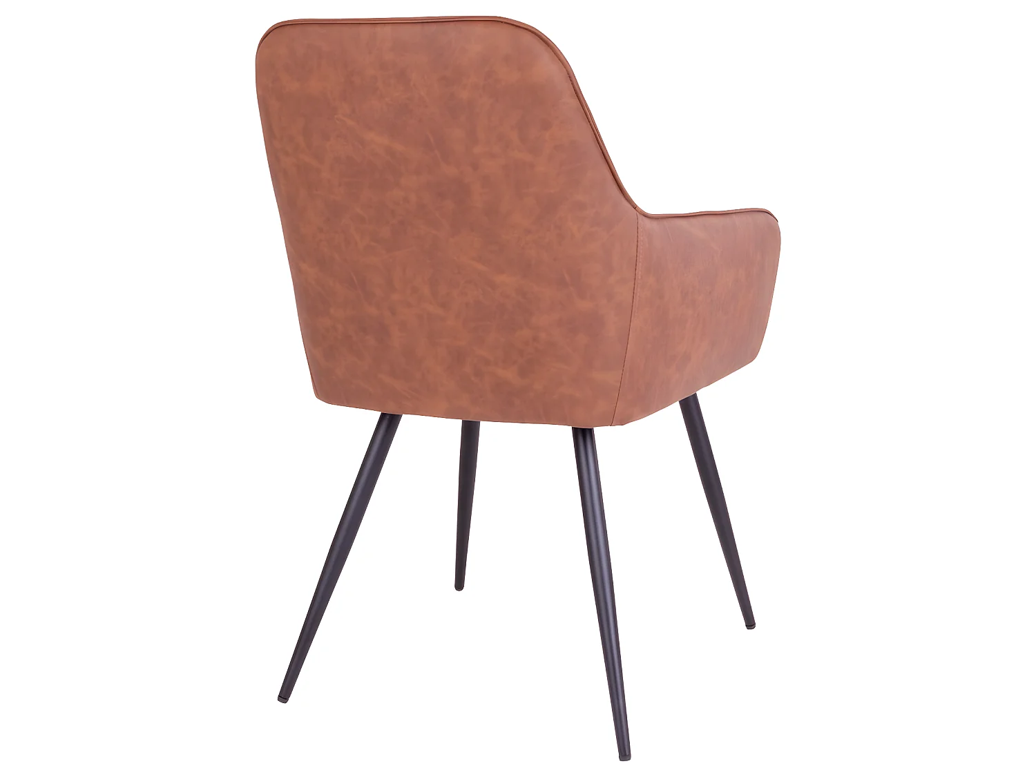 Hasse Chaise de salle à manger en similicuir brun vintage avec pieds en métal laqué, noir.