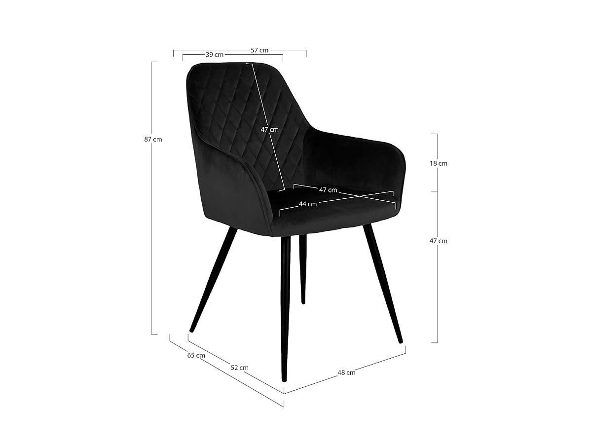 Harbo Chaise de salle à manger en velours, noir, noir.