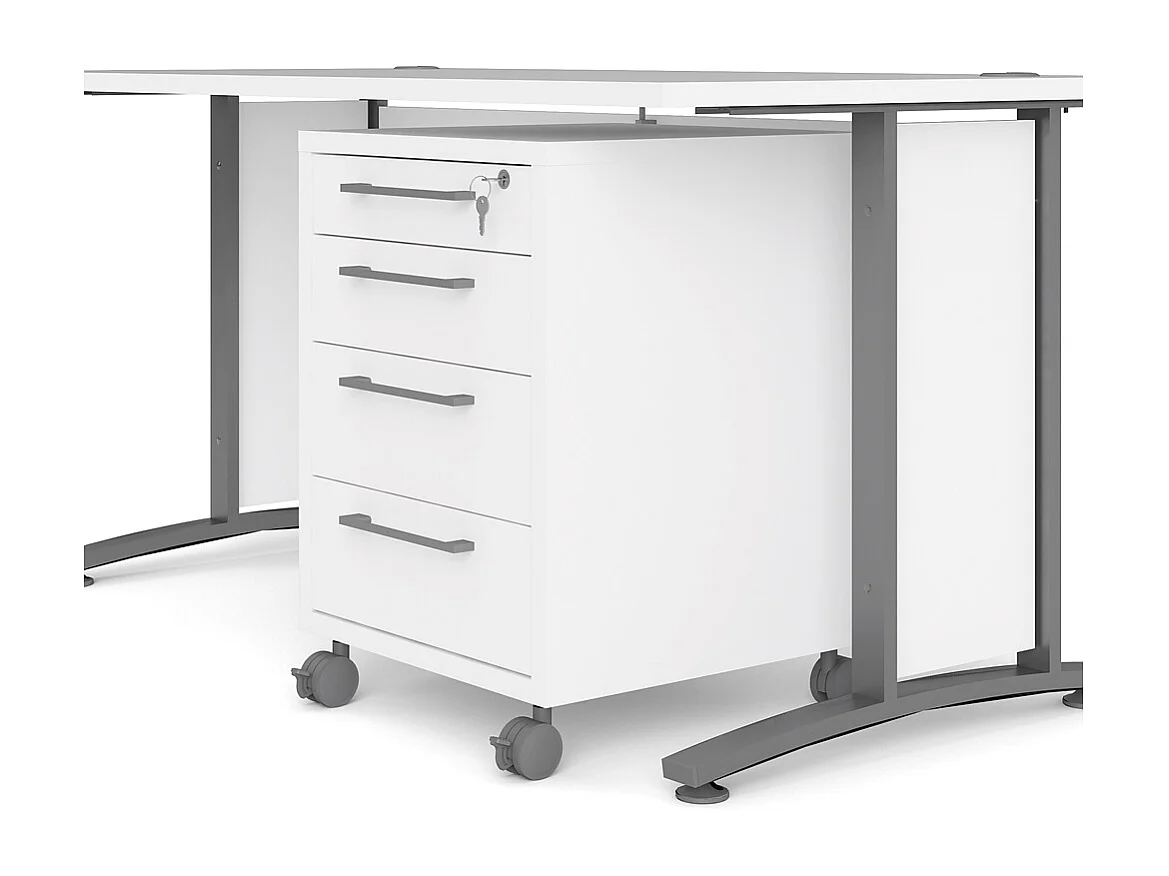 Prisme Bureau avec conteneur roulant, blanc