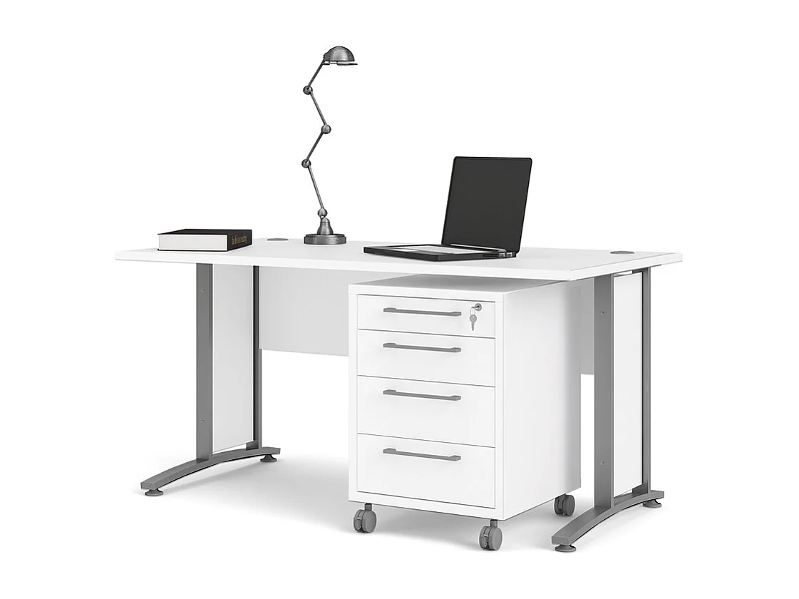Prisme Bureau avec conteneur roulant, blanc