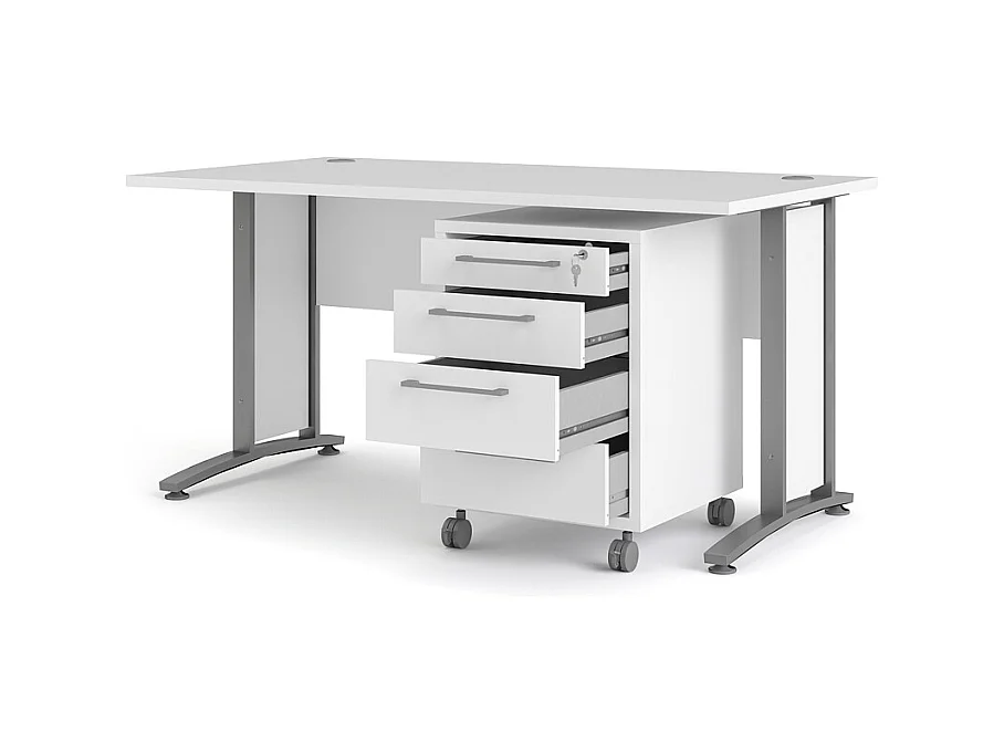 Prisme Schreibtisch mit Rollcontainer weiss