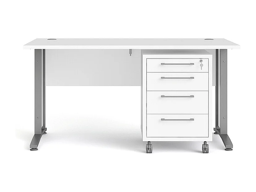 Prisme Bureau avec conteneur roulant, blanc