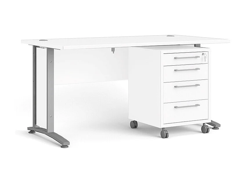 Prisme Bureau avec conteneur roulant, blanc