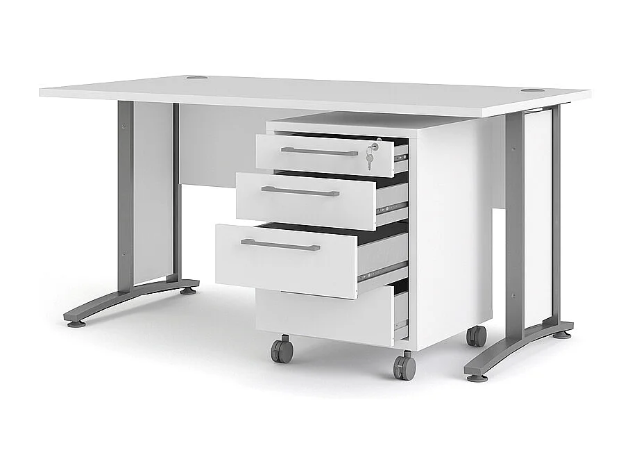 Prisme Bureau avec conteneur roulant, blanc