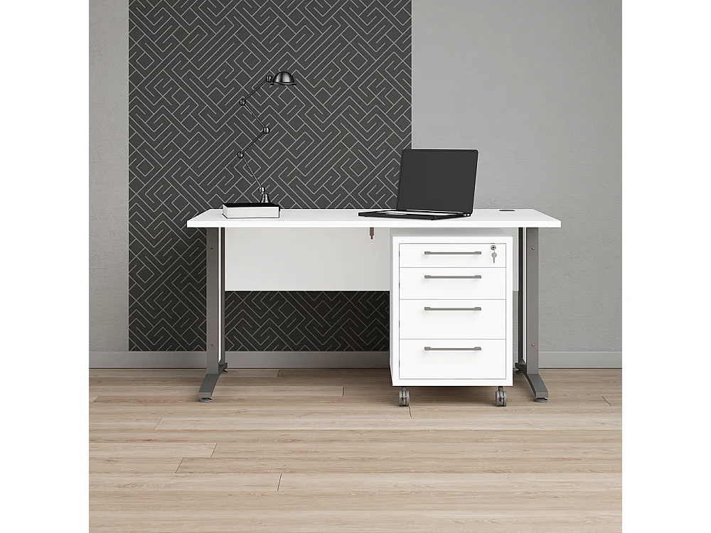 Prisme Bureau avec conteneur roulant, blanc