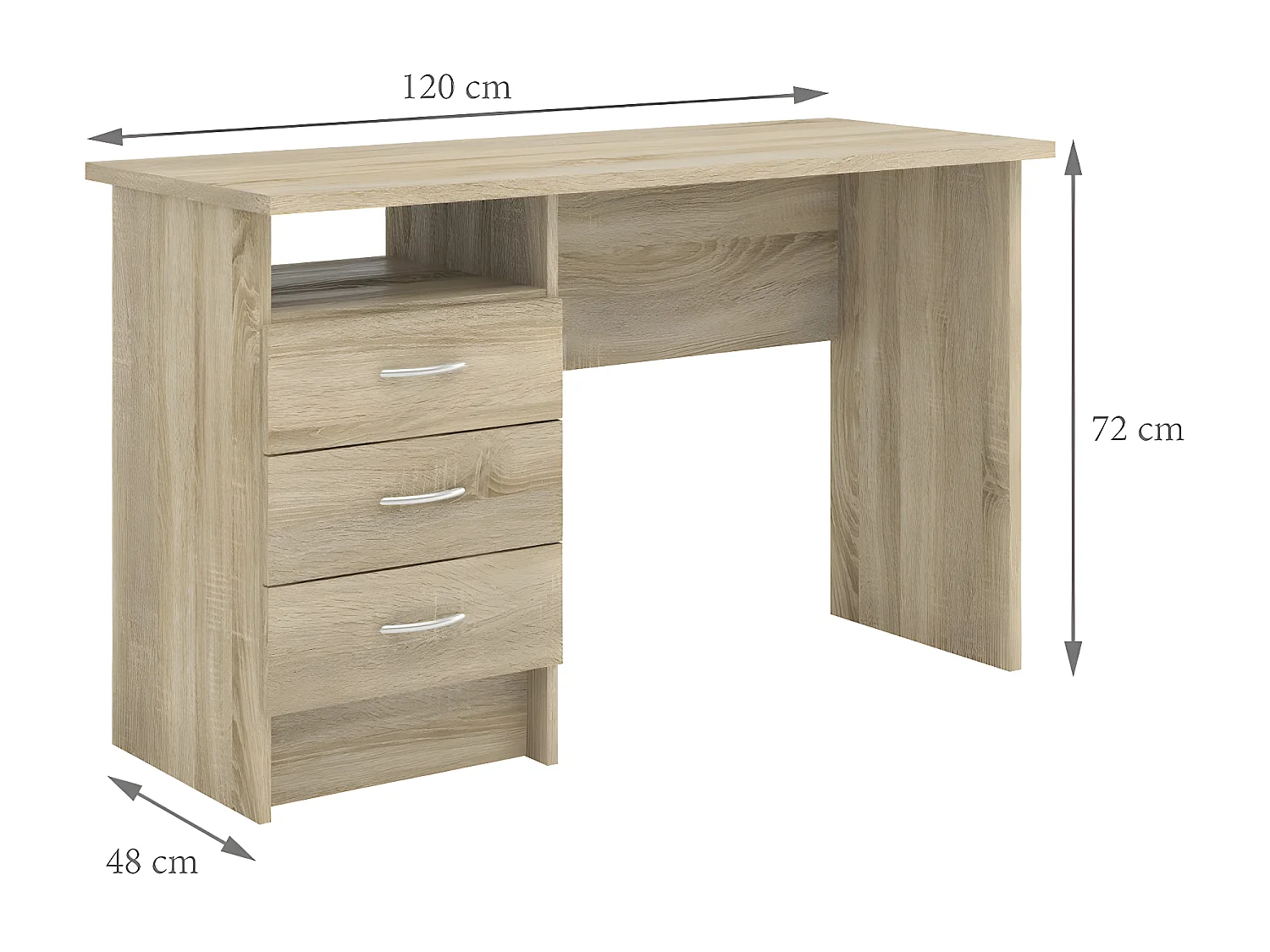 Fula Schreibtisch 3 Schubladen Eiche Struktur.