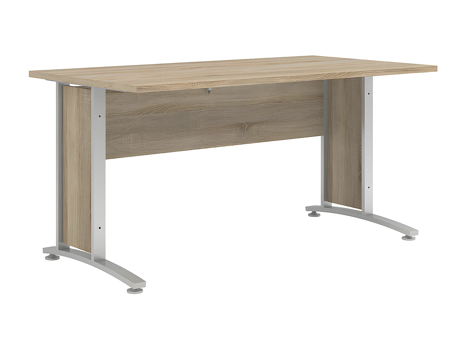 Prisme Bureau D, imitation chêne et acier, gris argenté.