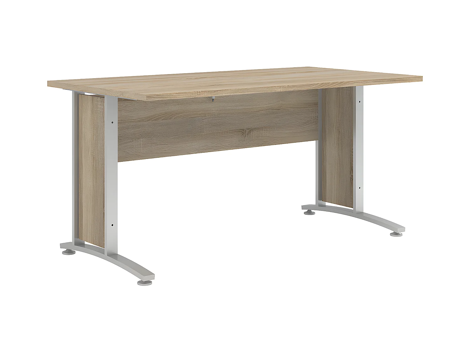 Prisme Bureau D, imitation chêne et acier, gris argenté.