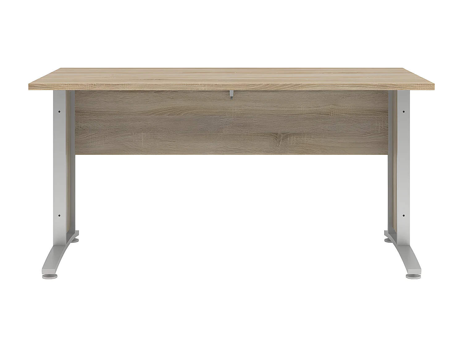 Prisme Bureau D, imitation chêne et acier, gris argenté.