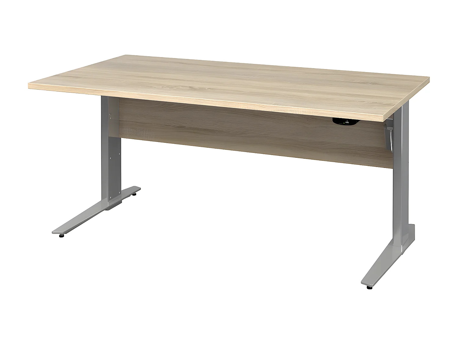 Prisme bureau B elektrisch in hoogte verstelbaar eiken decor en zilvergrijs staal.