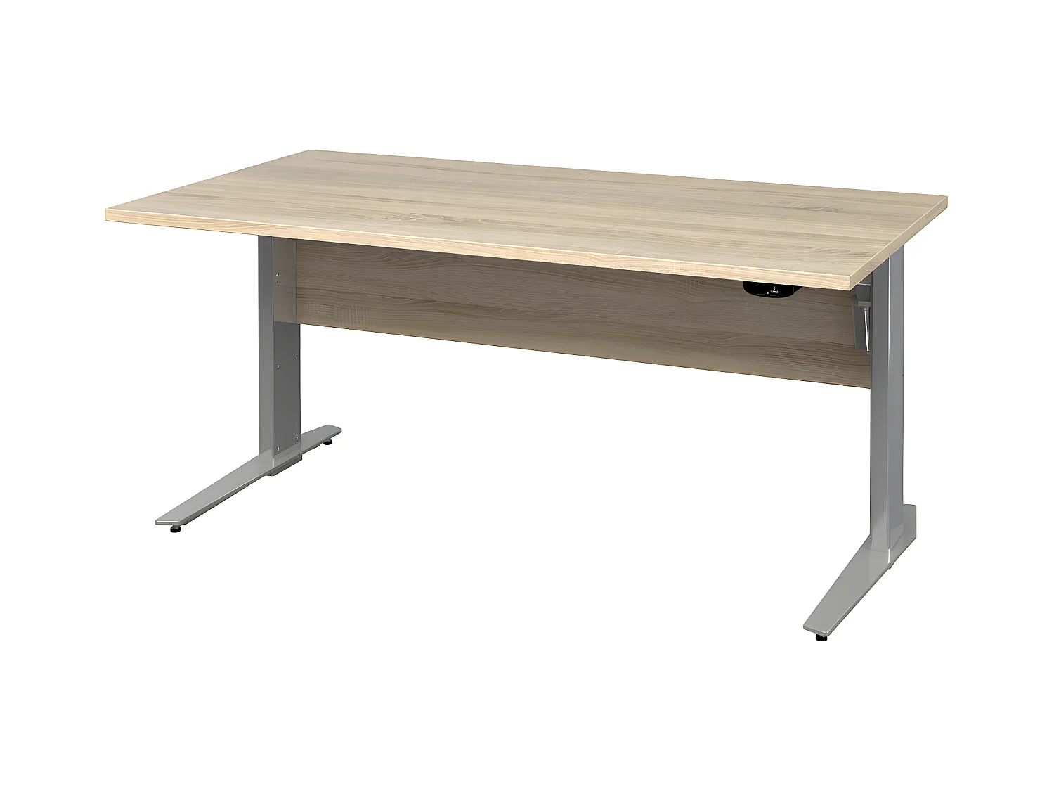 Prisme Schreibtisch B elektronisch heben/senken Eiche Dekor und silbergrauer Stahl.