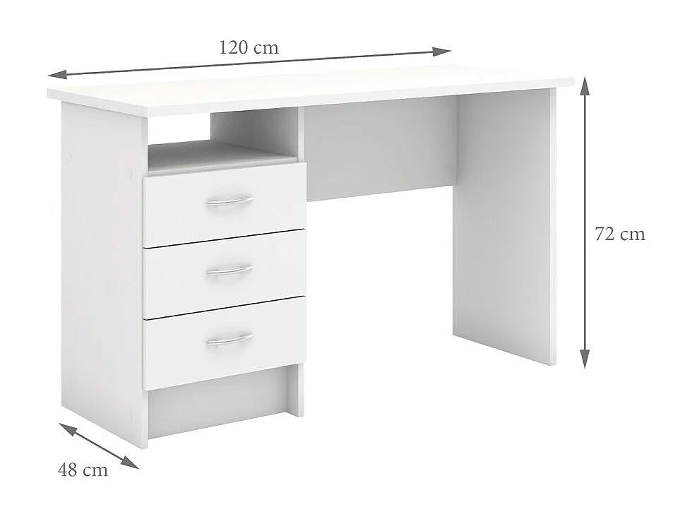 Fula Bureau 3 tiroirs, blanc.