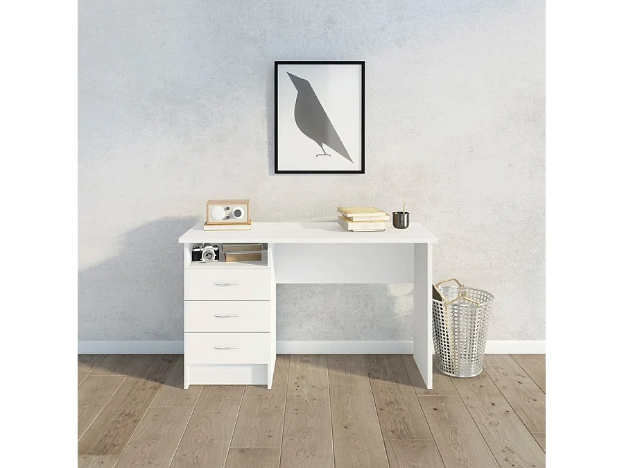 Fula Bureau 3 tiroirs, blanc.