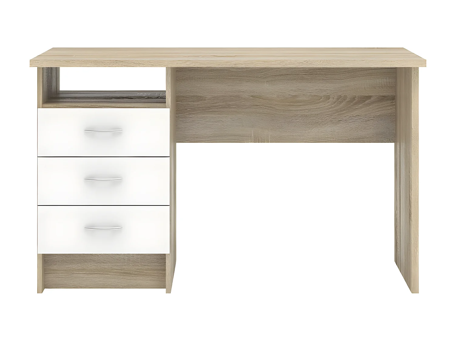Fula bureau 3 lades eiken structuur decor en wit.