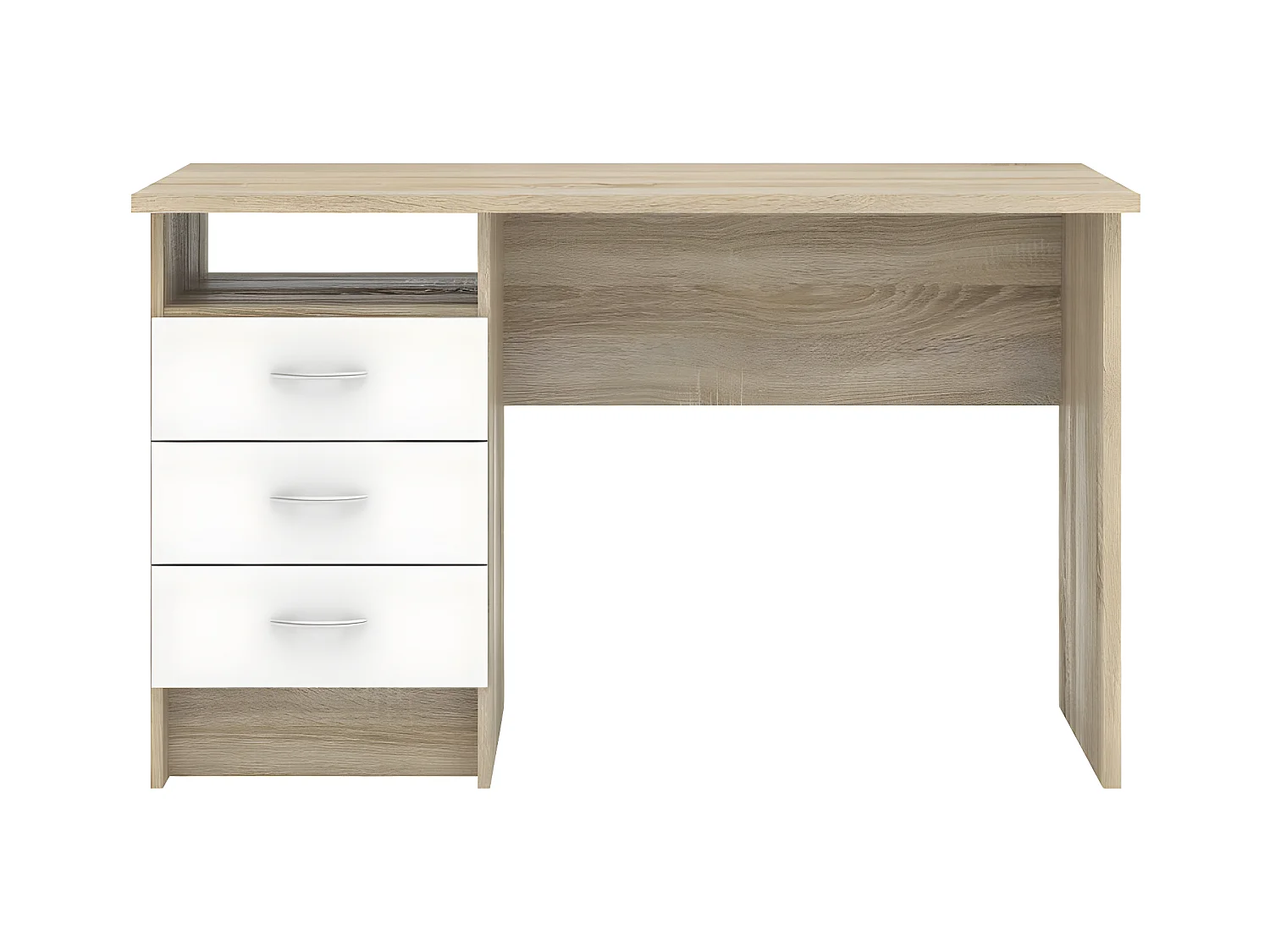 Fula Bureau 3 tiroirs, cadre imitation chêne, blanc.