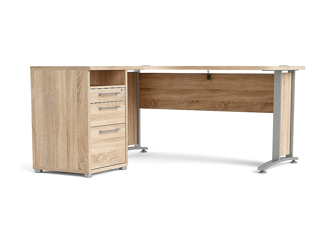 Prisme Hoekbureau met 1 plank en 3 laden, eiken decor