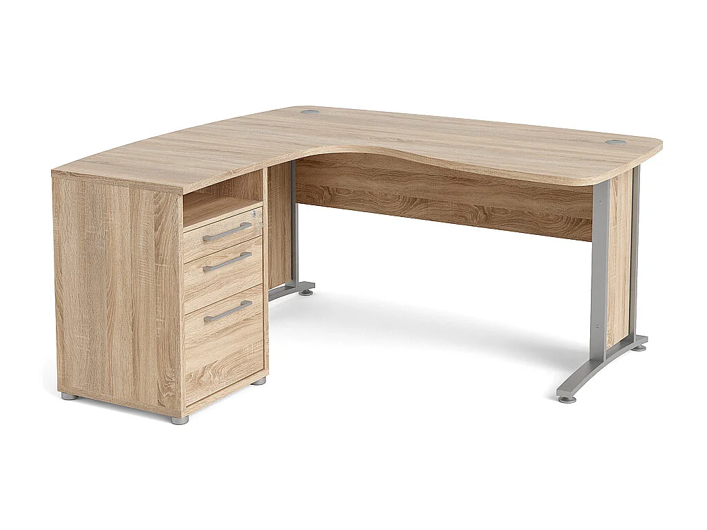 Prisme Hoekbureau met 1 plank en 3 laden, eiken decor