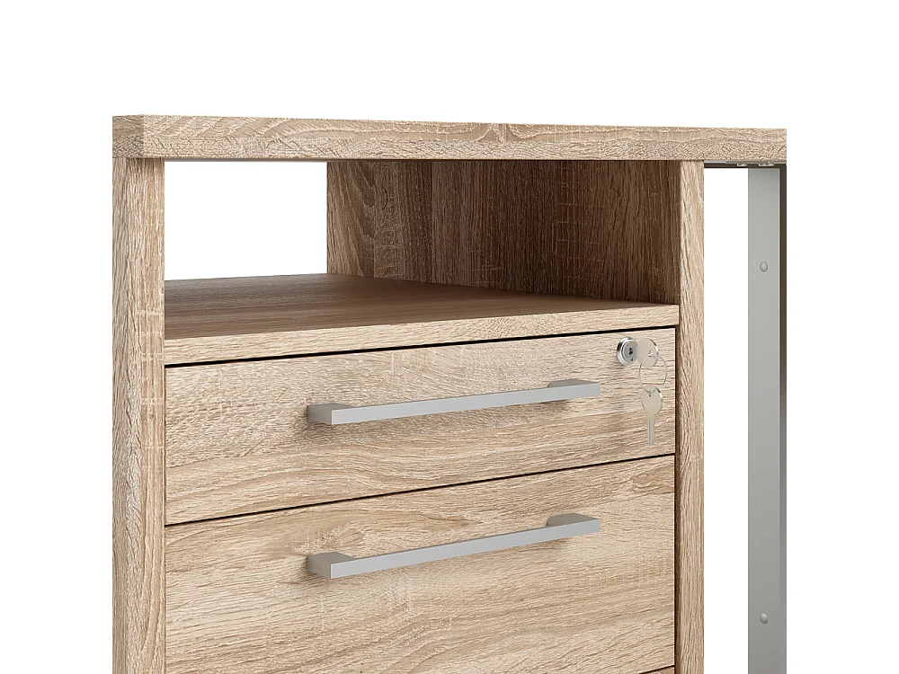 Prisme Hoekbureau met 1 plank en 3 laden, eiken decor