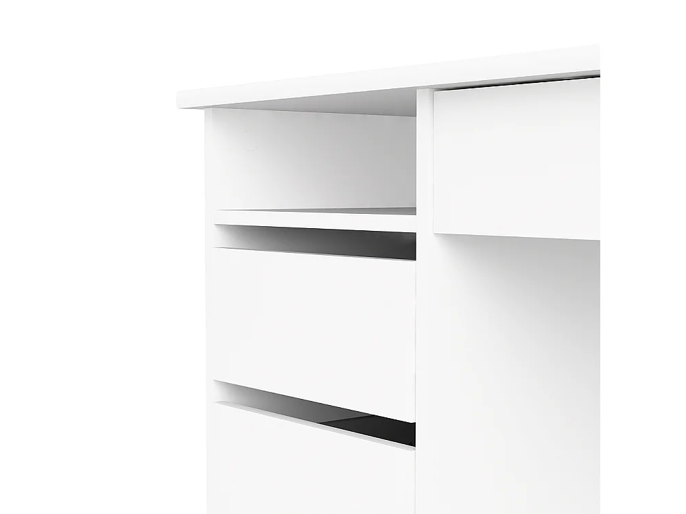 Plus Bureau avec 1 étagère, 3 petits tiroirs et 1 grand tiroir avec clé, blanc.