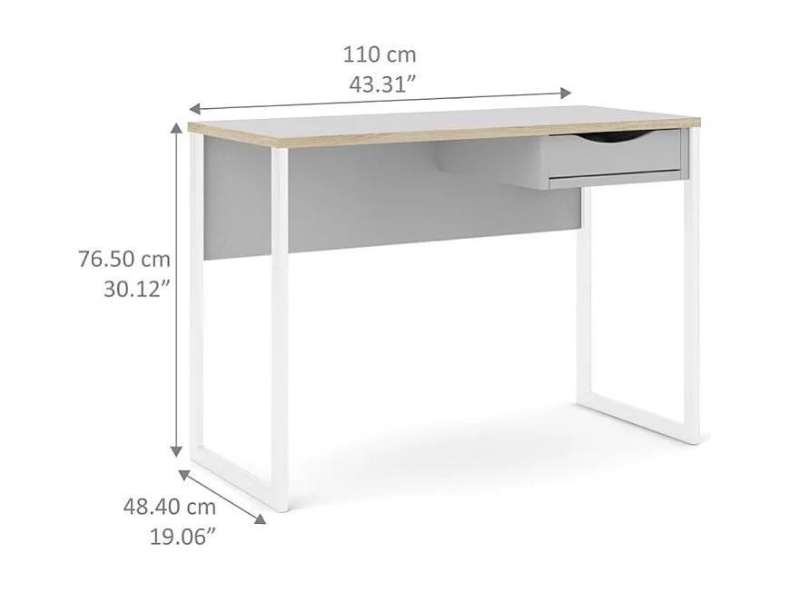 Fula Bureau 110 cm, 1 tiroir, blanc, blanc mat.
