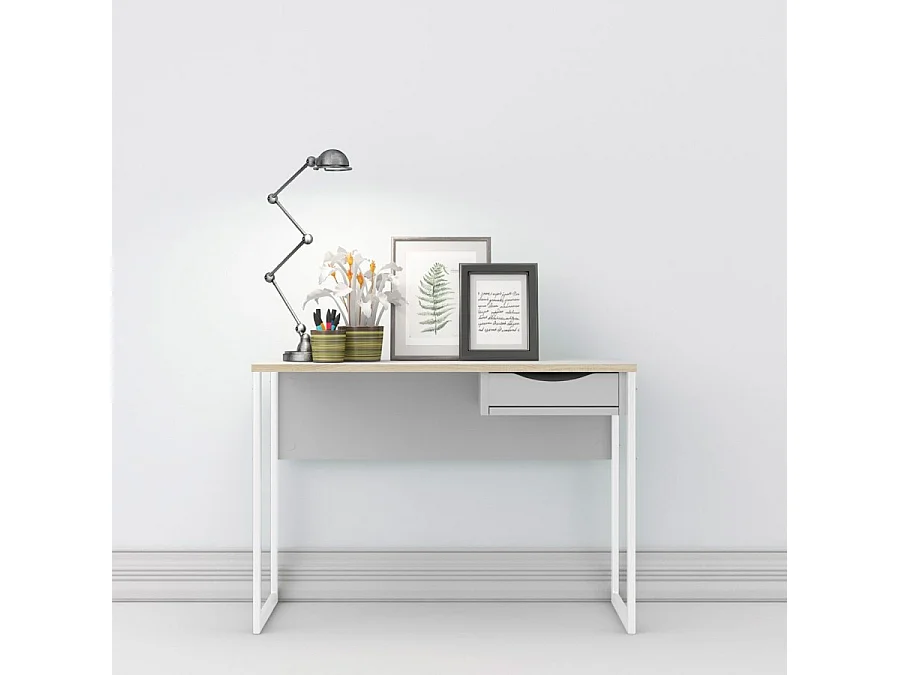 Escritorio Fula 110 cm 1 cajón blanco, blanco mate.