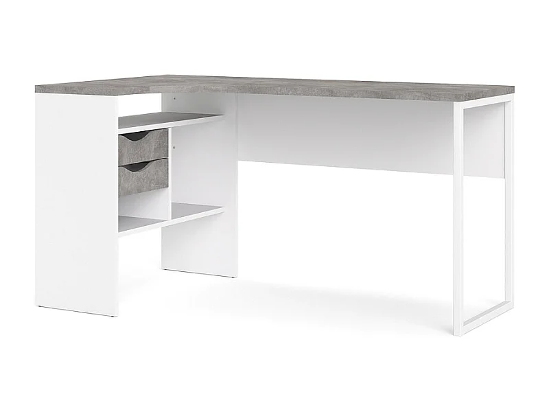 Plus bureau Hoekbureau met 3 legplanken en 2 laden, wit/betondecor.