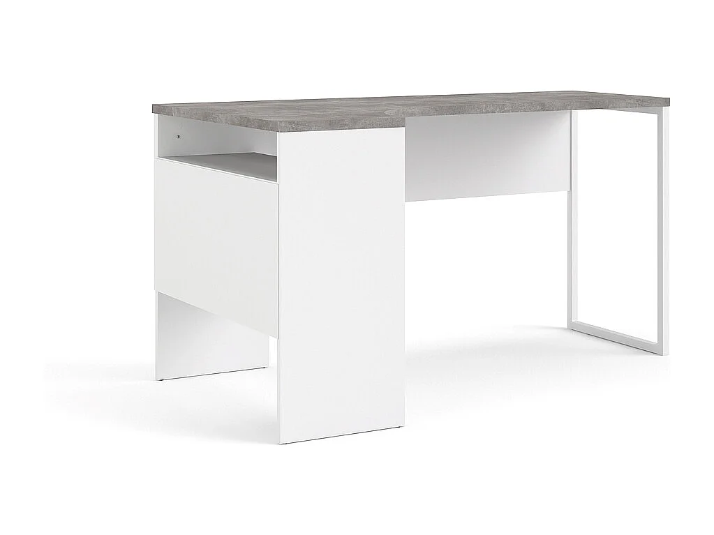 Plus Schreibtisch Eckschreibtisch mit 3 Regalen und 2 Schubladen, weiß / Beton Dekor.